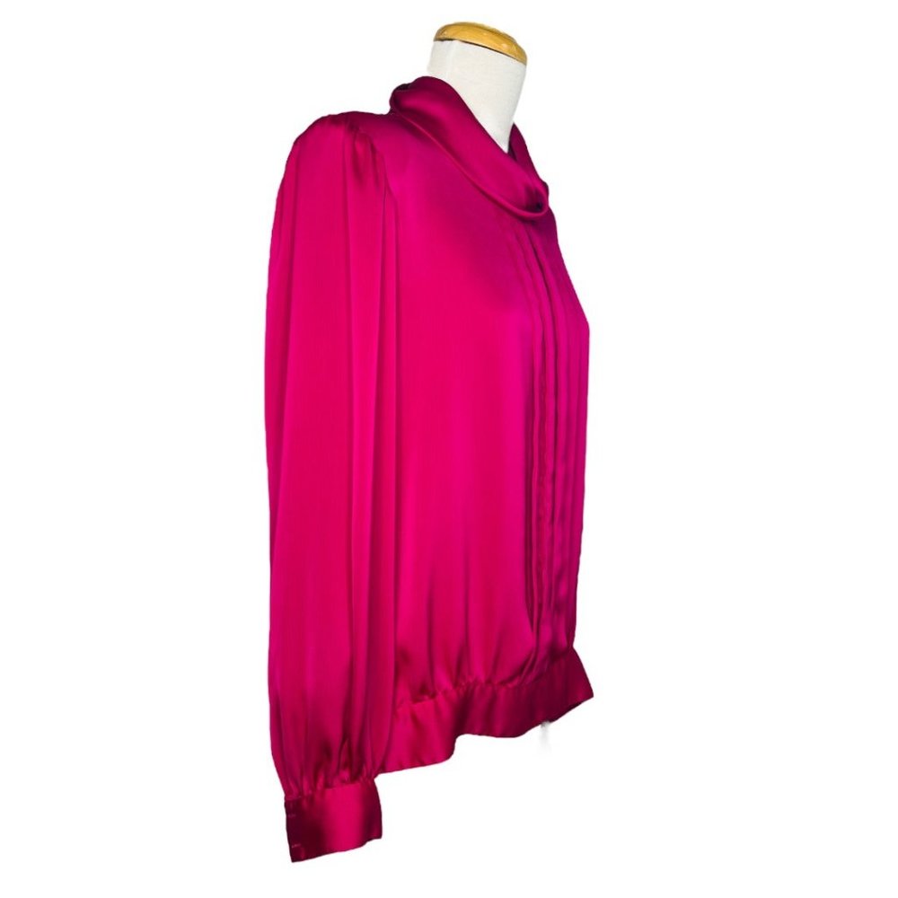80s Liz Claiborne CollectionSilk Blouse Cowl Neck Dolman Sleeves Hot Pink 14 - Picture 9 of 11